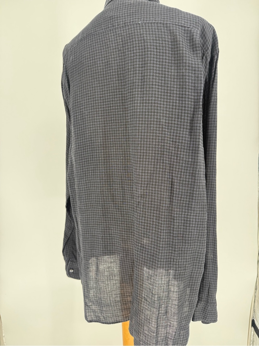 Barney’s Men's Black & Gray Micro-Check Linen Button-Up Shirt sz Large - Picture 6 of 8